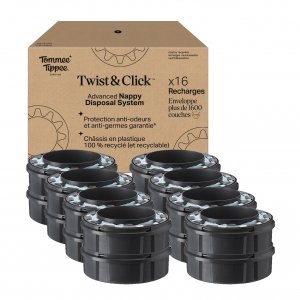 promo Tommee Tippee Recharges Originales pour Poubelle à couches Twist & Click, Lot exclusif de 16, Recharge rapide et Pack économique (l'emballage peut varier)