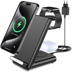 promo Chargeur Induction 3 en 1, Chargeur sans Fil pour iPhone 16 15 14 13 12 11 Pro Max Mini Plus/XS/8, Station de Charge pour Apple Watch Ultra 10 9 8 7 6 SE 5 4 3, Air-Pods Pro 3 2 avec 20W PD Chargeur