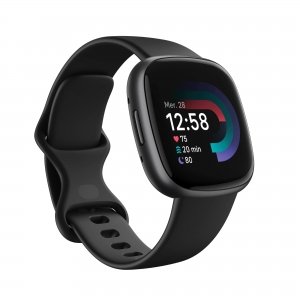 promo Google Fitbit Versa 4 Montre connectée sport avec GPS intégré et jusqu’à 6 jours d’autonomie de batterie - compatible avec Android et iOS, Noir/aluminium graphite