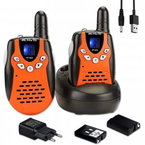 promo Retevis RT602 Talkie Walkie Rechargeable, Jouet Enfant avec Base de Chargement et Li ION Batterie, Lampe Poche, Cadeau pour Camping, Aventure, Jeux de Jardin(1 Paire, Orange)