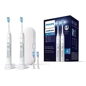 promo Philips Sonicare ExpertClean 7300 Lot de 2 brosses à dents électriques avec technologie sonique, contrôle de pression, étui de voyage - Blanc et Blanc, 2 Unité (Lot de 1) (modèle HX9611/19)