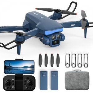 promo K407 Drone avec caméra pour adulte 1080P, objectif réglable à 135°, Drones pliables avec décollage/atterrissage avec un bouton pour les débutants, FPV RC Quadcopter