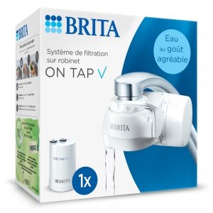 promo BRITA système de Filtration sur Robinet on Tap V (Inclus x1 Filtre à Eau) - pour Une Eau filtrée au goût agréable instantanément, Directement Depuis Votre Robinet de Cuisine.