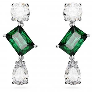 promo Swarovski Pendants d'oreilles Mesmera ornés de cristaux incolores et verts, en métal rhodié