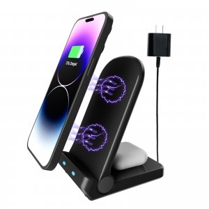 promo SZO Chargeur sans Fil 2-en-1 à Induction, Chargeur sans Fil à Induction Rapide 15W pour iPhone 15/14/13/12/11/Pro/Max/Mini/XR/XS/X 8 Plus pour Samsung Galaxy S23 S22 S21 S20 S10