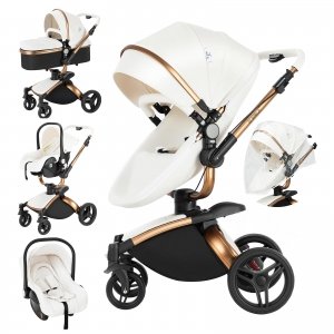 promo 3 en 1 Poussette Combinée Poussette Canne Poussette Citadine Landau Poussette Système de Voyage pour Bébé Poussette Paysage Haute pour Bébé Inclinable Pliable Poussette Standard (906 White)