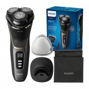 promo Philips Electric Shaver Series 3000 - Rasoir électrique Wet & Dry pour hommes avec technologie SkinProtect, Tondeuse rétractable, Socle de recharge, Housse de voyage, Noir, modèle S3342/13