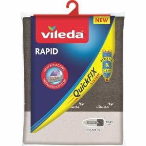 promo Vileda Rapid Housse pour planche à repasser, Reflète la chaleur pour un repassage rapide, Installation facile, pour tables 110-130 cm x 30-45 cm, Gris