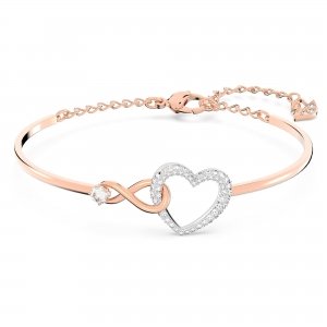 promo Swarovski Bracelet-jonc Infinity avec cœur romantique et symbole de l'infini, cristaux blancs brillants, finition métal mixte, taille M