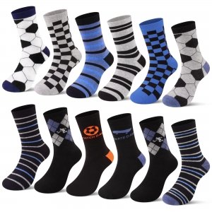 promo L&K-II Lot de 12 chaussettes pour garçons en coton haut de gamme avec motif de football et de basket-ball multicolores 2873 35-38