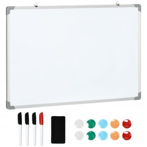 promo HOMCOM Tableau blanc magnétique cadre aluminium 90 x 60 cm avec feutres, effaceur et aimants