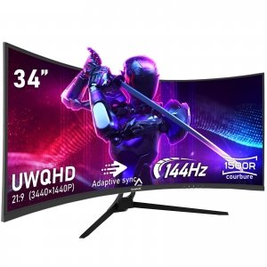 promo Gawfolk Écran PC Ultra Large 34 Pouces 1500R incurvé 144Hz Gaming Computer Moniteur,21:9 UWQHD(3440x1440),Adaptive Sync，HDR，178 ° Angle Vue，DisplayPort、HDMI，VESA 75 * 75MM-Noir