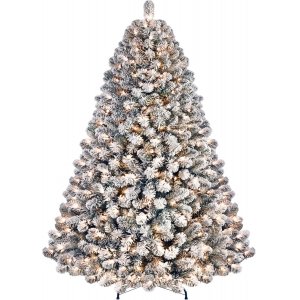 promo SHareconn 210cm Sapins de NoëL Artificiel avec éClairage LED Blanche avec 8 Modes D'éClairage, Support Pliable, Pointes De Branches De Neige pour DéCoration De FêTe Au Bureau à Domicile