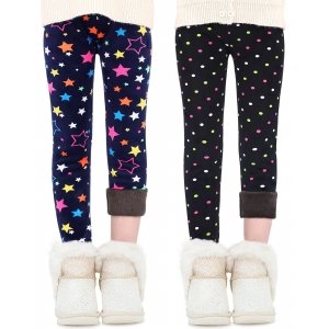 promo Domee Leggings Chaud Pantalon Hiver Polaire Fille Lot de 2 Étoiles Colorées + Points Colorés 4-5 Ans (Taille du Fabricant: 110)