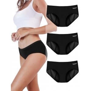 promo TIICHOO Culotte Menstruelle Flux Tres Abondant Anti Fuite sous-vêtement Slip Regles Culottes Menstruelles Lot de 3 (M, 3 Noir)