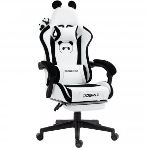 promo Dowinx Chaise de gaming - Édition Panda - Ergonomique - Avec dossier haut et soutien lombaire - En cuir synthétique - Repose-pieds