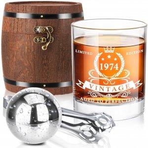 promo LIGHTEN LIFE Lot de verres à whisky pour 50e anniversaire pour homme, 1974 dans une boîte tonneau, cadeaux pour 50e anniversaire, cadeaux d'anniversaire 1974 pour papa, mari, décorations de 50e