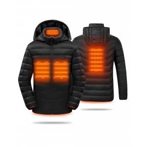 promo HEWINZE Veste Chauffante Homme avec batterie incluse,Manteau Chauffante Homme avec capuche pour L'hiver, la Chasse, L'extérieur, le Camping, Ski Équitation.