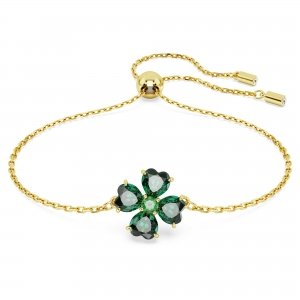 promo Swarovski Bracelet Idyllia, trèfle à quatre feuilles vert surmonté sur une chaîne en placage de ton or