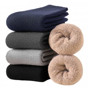 promo VoJoPi Chaussettes Hommes Hiver Chaussettes Chaudes 5 Paires Douces et Epaisses Chaussette Thermique en Laine pour Randonnée Ski Loisirs Travail