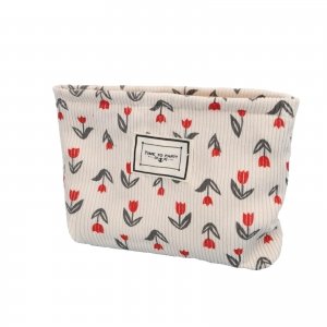 promo Sac à Cosmétiques à Motif Floral Glissière, Velours Côtelé Trousse de Maquillage de Toilette Voyage Portables Pochette Cosmétique en Toile Portable Makeup Bag, Velvet Cosmetic Bag for Women (Blanc)