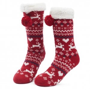 promo MaaMgic Femme Fille Christmas Chaussettes a la Maision Slipper Antidérapantes d'hiver Chaud Douce,Rouge