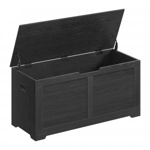 promo VASAGLE Coffre de Rangement, Banc Chaussures, Meuble pour Entrée, avec 2 Charnières de Sécurité, Imitation Grange, 40 x 100 x 46 cm, pour Couloir, Chambre, Salon, Noir Boisé LSB061B01