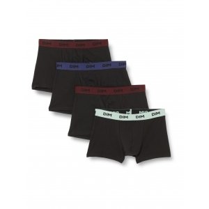 promo DIM Boxer Homme Mix and Colors Coton Stretch x4, Noir ceinture vert/bleu/rouge, L