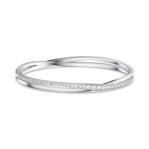 promo Swarovski Bracelet-jonc Twist femme, pierres en cristal blanc éclatantes et placage rhodium, taille M