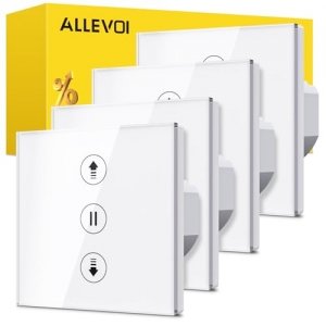 promo ALLEVOI 4 Pack Interrupteur Volet Roulant Connecté, Interrupteur Tactile de Stores Compatible avec Alexa/Google Home/Smart Life, Contrôle de Pourcentage et Commande Vocale (Fil Neutre Requis)