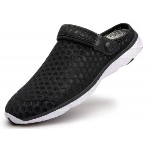 promo Femmes Sabots Hommes Mules Respirant Chaussures de Jardin Sport Pantoufles Piscine Sandales D'Été Chaussures, Noir et Blanc E, 44 EU