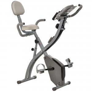 promo HOMCOM Vélo d'appartement pliant vélo de fitness vélo d'intérieur 8 niveaux de résistance magnétique dossier selle réglable poignées écran LCD multifonction suspensions support tablette acier gris