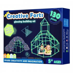 promo Kit de Construction de Fort pour Enfants - Brillent dans Le Noir 130 PCS Jouet Fort créatif pour garçon et Fille de 5+ Ans - Jouets de Construction STEM Châteaux de DIY Tente de Jeu Tour de fusée