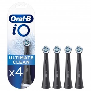 promo Oral-B iO Ultimate Clean Brossettes de Rechange (Pack de 4) pour Brosse à Dents Électrique Format Spécial Boîte Aux Lettres, Noir