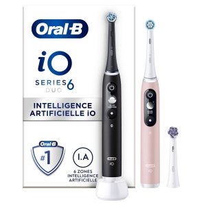 promo Oral-B iO 6 Brosses À Dents Électriques Lot De 2 Noire Et Rose, Manches Avec Écran Noir Et Blanc Connectés Bluetooth, 3 Brossettes