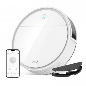 promo OKP Aspirateur Robot K5P, 5000PA, Contrôle avec WiFi/APP/Alexa, Chargement Automatique, Autonomie de 150 Minutes, Robot Aspirateur Laveur 2 en 1, Idéal pour Les Poussière, Poils d'animaux, Cheveux