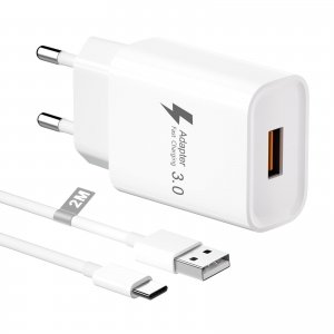 promo Chargeur USB Rapide 18W avec Câble USB C 2M, Quick Charge 3.0 Adaptateur Prise USB Secteur Chargeur Telephone Charge Rapide pour Samsung Galaxy S23/S22/S21/S10/S9/A13/A14/A34/A54,Xiaomi,Redmi,Huawei