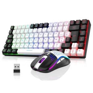 promo RedThunder K84 Combo Clavier et Souris USB sans Fil Gamer, AZERTY Français, Batterie Rechargeable RVB Rétroéclairée, Clavier TKL à 75% et Souris Optique Légère en Nid d'abeille 3200 DPI (Blanc-Noir)