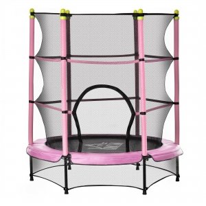 promo HOMCOM Trampoline Enfant Ø 1,40 × 1,60H m Filet de sécurité Porte zipée Couvre-Ressorts 6 poteaux rembourrés Inclus Rose