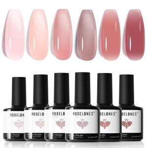 promo Modelones Vernis Semi Permanent,Vernis Gel UV Semi Permanent Kit Rose Nude Violet Clair 6 Couleur Vernis à Ongles Semi Permanent Soak Off Gel Polish French Manucure Adapté au Été Fête