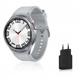 promo Samsung Galaxy Watch6 Classic Montre Connectée avec Chargeur, Suivi de Santé, Suivi Sportif, Charge rapide, Bluetooth, 43mm, Argent, Exclusivité Amazon Version FR