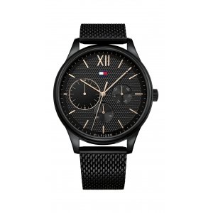 promo Tommy Hilfiger Montre Analogique Multifunction à Quartz pour homme avec Bracelet en Acier Inoxydable Noir - 1791420