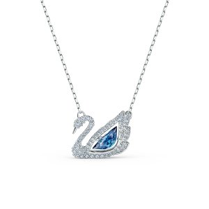 promo Swarovski Collier Dancing Swan, cygne serti de cristaux étincelants, métal rhodié, bleu