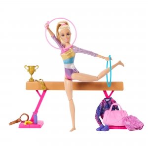 promo Barbie Coffret Gymnastique avec 1 Poupée Blonde, Pince en C, Poutre D’Équilibre, Combinaison D’Échauffement, Plus De 10 Accessoires, Jouet Enfant, A Partir De 3 Ans, HRG52