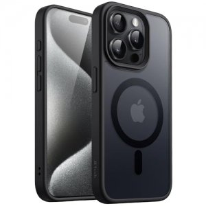 promo JETech Coque Magnétique pour iPhone 15 Pro Max 6,7 Pouces Compatible avec MagSafe, Etui Translucide Mat Arrière Housse Fine Antichoc (Noir)