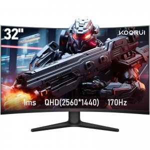 promo KOORUI Écran PC Gaming Incurvé 31,5 Pouces, Ultrawide QHD(2560 * 1440), 1500R, UltraLarge, VA, 170Hz, 2xHDMI (170HZ Or 144HZ), DP (170Hz) AdaptiveSync, DCI-P3 90%, VESA 75x75mm, Soins des Yeux