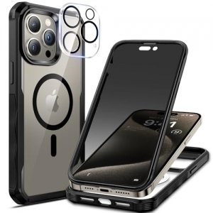 promo seacosmo Anti Espion Coque iPhone 15 Pro Magnétique Compatible avec MagSafe, Anti Peeping Antichoc Housse avec Protection écran Verre Trempé Privacy + Protecteur Caméra [HD 9H Dureté] - Noir