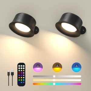 promo FULEN Luminaires Muraux avec 18 Couleurs RVB, Batterie Rechargeable de 3200mAh, Contrôle Tactile et à Distance, Lampes Murales sans fil Dimmables pour Chambre à Coucher, Rotation Magnétique à 360°