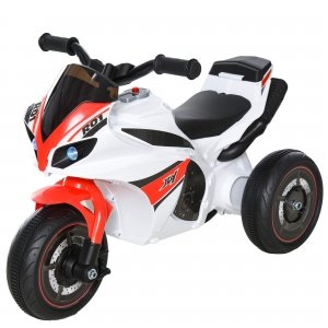 promo HOMCOM Porteur Enfants Moto de Course Effets musicaux et Lumineux Coffre Rangement Rouge Blanc