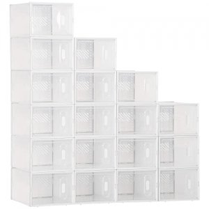 promo HOMCOM Lot de 18 boites Cubes Rangement à Chaussures Meuble modulable avec Portes Transparentes - dim. 25L x 35l x 19H cm